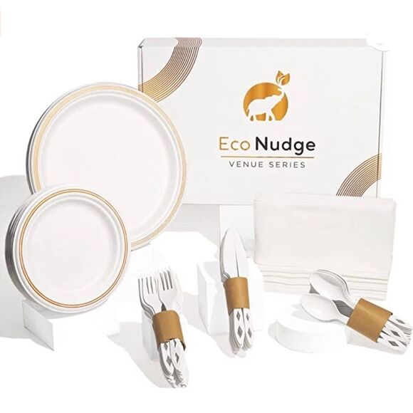 Eco Nudge Disposable Dining Set serves 25 guests Eco Friendly Biodegradable - Picture 1 of 8